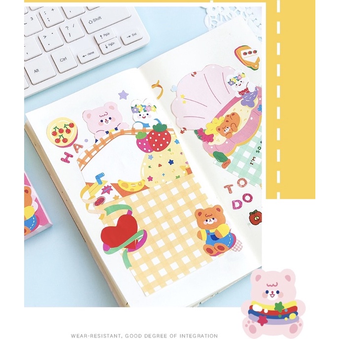 Giấy note cute  Bộ giấy note 100 tờ ghi chú hình gấu dễ thương tiện lợi trang trí hãng Jiyu