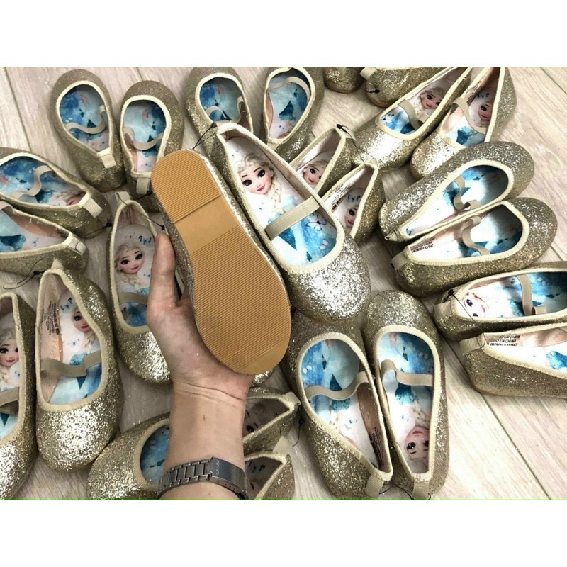 Giầy búp bê nhũ vàng el.sa cho bé gái size chân từ 14-20,6cm