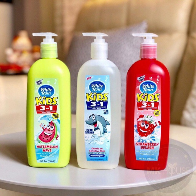 TẮM - GỘI - XÃ EM BÉ WHITE RAIN KIDS 3 IN 1 ĐỦ MÙI 783ml