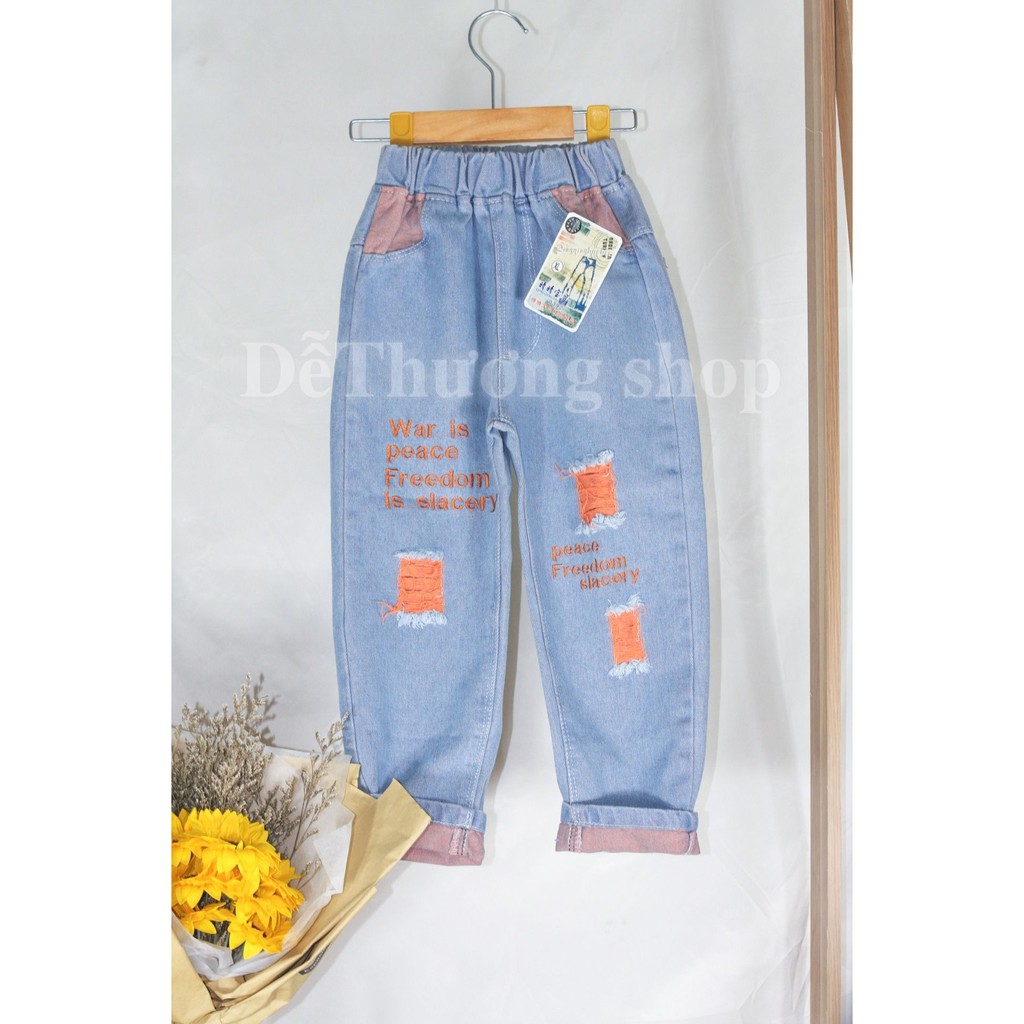 Quần bò bé gái Quần jean bé gái size đại rách gối  kèm ảnh thật