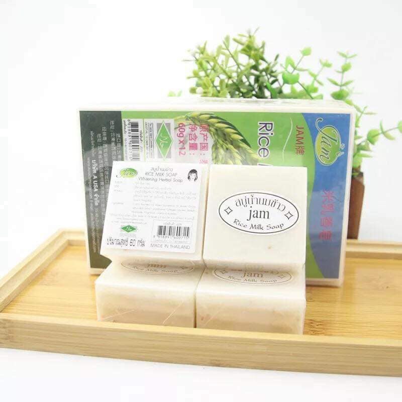 [ 𝐒𝐢̉ 𝐂𝐚́𝐦 𝐆𝐚̣𝐨 𝐒𝐆 ] Lốc 12 Cục Xà Phòng Cám Gạo Thái Lan Jam Rice Milk Soap