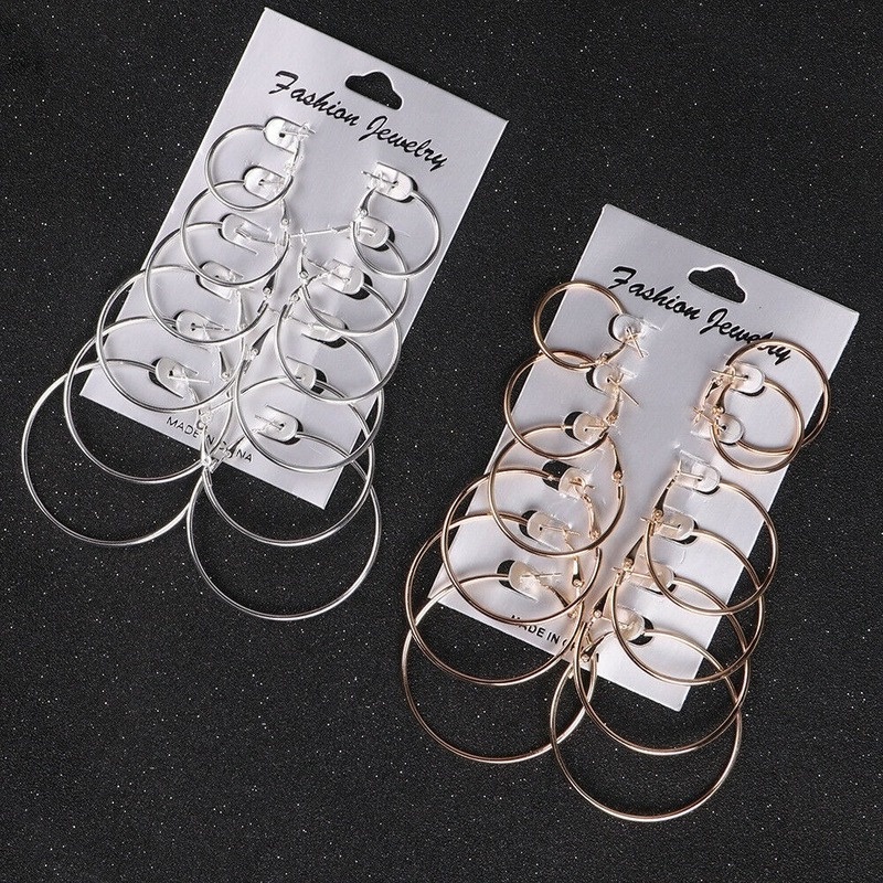 Set 6 Đôi Khuyên Tai Hình Tròn Nhiều Kích Cỡ Thời Trang Âu Mỹ