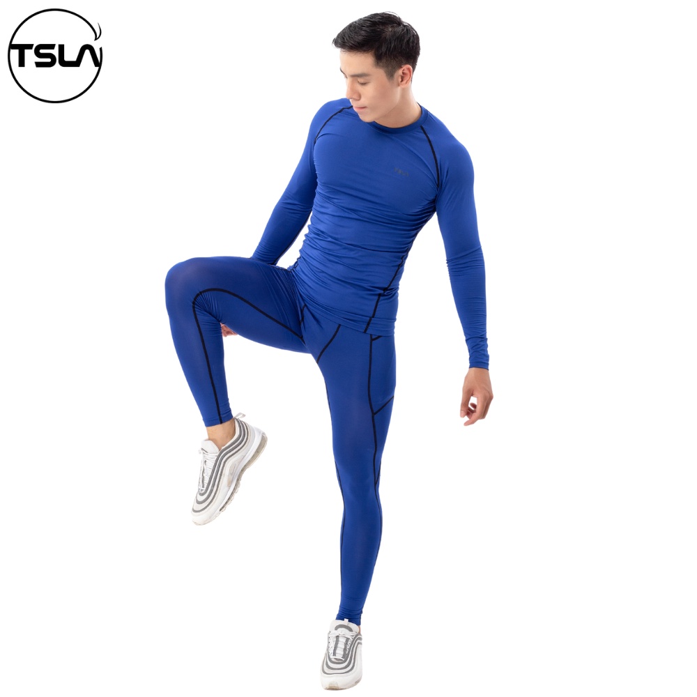 Quần legging  thể thao combat bó cơ nam TSLA có túi bản lưng to body co giãn tập gym chạy bơi lội quần lót