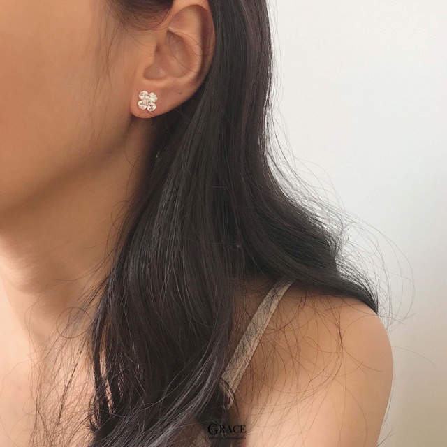 Bông tai bạc nữ TLEE bốn lá đính đá sang trọng TleeJewelry B0123