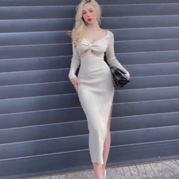 Đầm body xoắn eo dài tay ,váy body ôm sexy khoét eo xẻ tà gợi cảm(Kèm video và ảnh thật của shop)