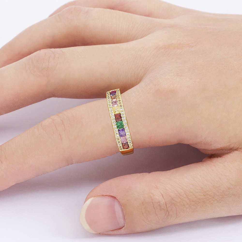 Nhẫn Hở Đính Đá Zircon Cầu Vồng 3 Phong Cách AAA Cho Nữ