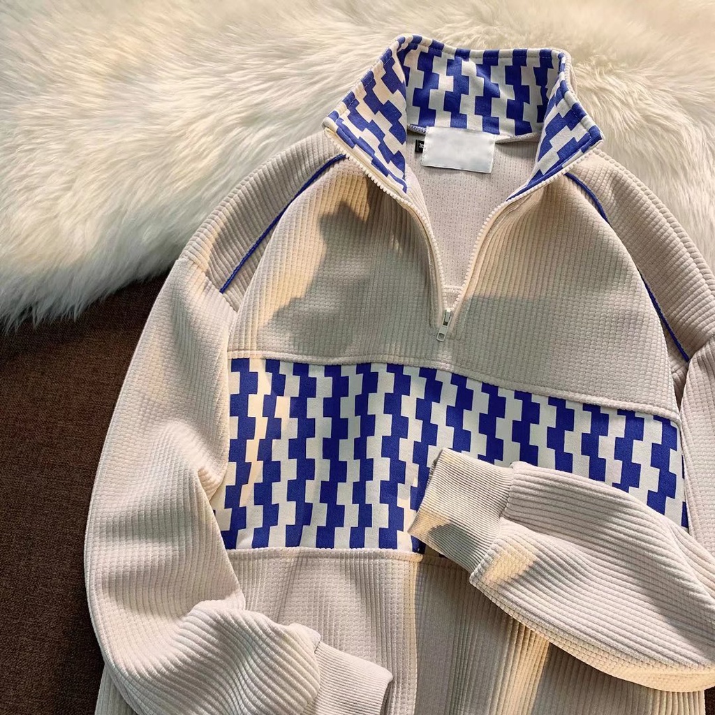 Áo Sweater Tay Dài Cổ Lọ Có Khóa Kéo Họa Tiết Sọc Caro Phong Cách Đường Phố Cho Nam ÁO ThờI Trang KhoáC Gió Unisex Nam ChấT