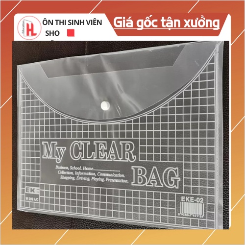 Túi clear bag A4/F4 trong suốt - Túi đựng hồ sơ có cúc, bền đẹp
