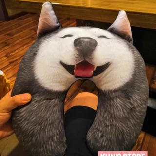 Gối cổ 3D chú chó husky siêu đáng yêu