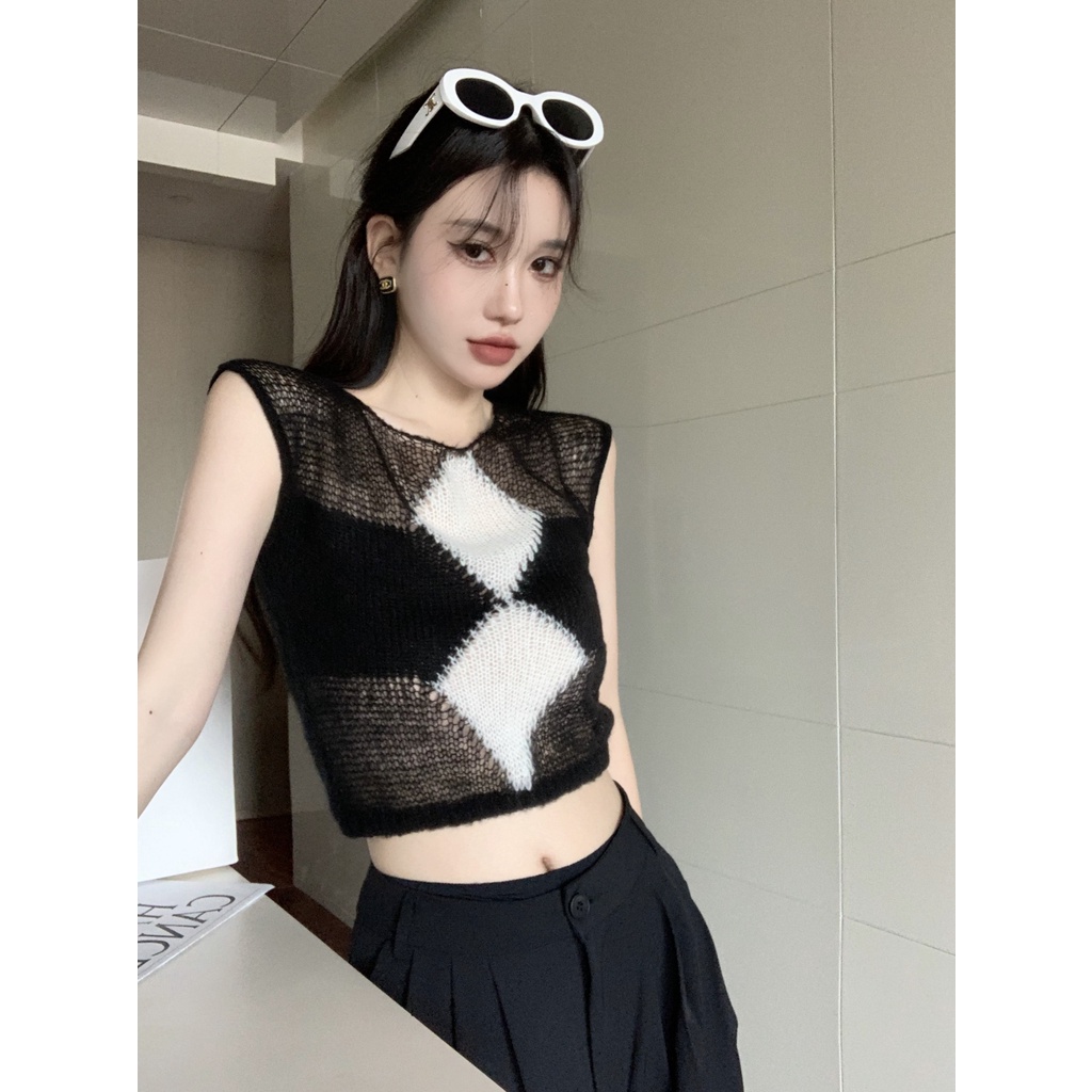 HUANG YOYO Áo Len Không Tay Phong Cách Hàn Quốc Thời Trang Cho Nữ