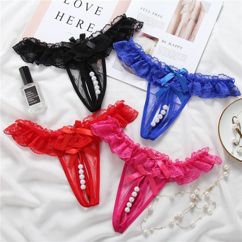 Quần Lót Ren Nữ Lọt Khe Đính Chuỗi Ngọc Siêu Sexy Yion Underwear QK09
