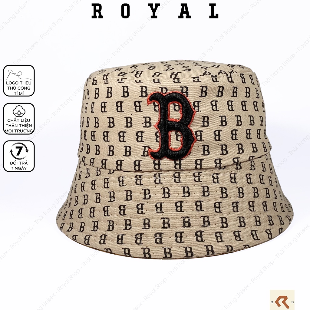 Nón bucket mlb monogram boston mũ bucket b vải kaki cotton - Royal Shop
