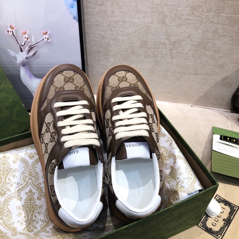 Giày thể thao nam và nữ thương hiệu Gucci GC da thật cao cấp thiết kế đế dày tăng chiều cao