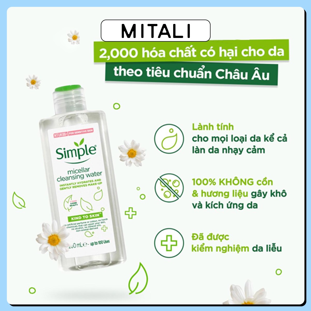 Nước Tẩy Trang Simple Micellar Cleansing Water 200ml , Sạch Sâu Dịu Nhẹ Cho Da Nhạy Cảm MiTaLi | BigBuy360 - bigbuy360.vn