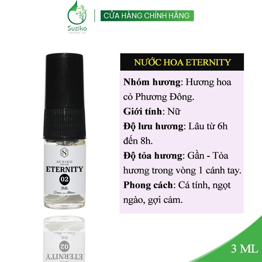 Nước hoa nữ Suziko Enternity cá tính, ngọt ngào. Nước hoa mini gợi cảm 3ml dạng xịt tiện lợi