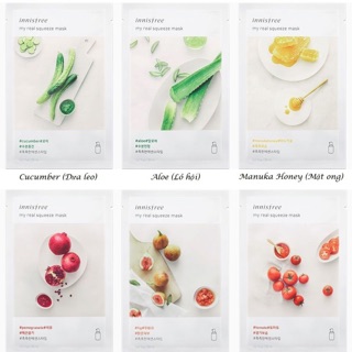 [mẫu mới] combo 10 mặt nạ cấp ẩm dưỡng trắng innisfree my real squeeze mask