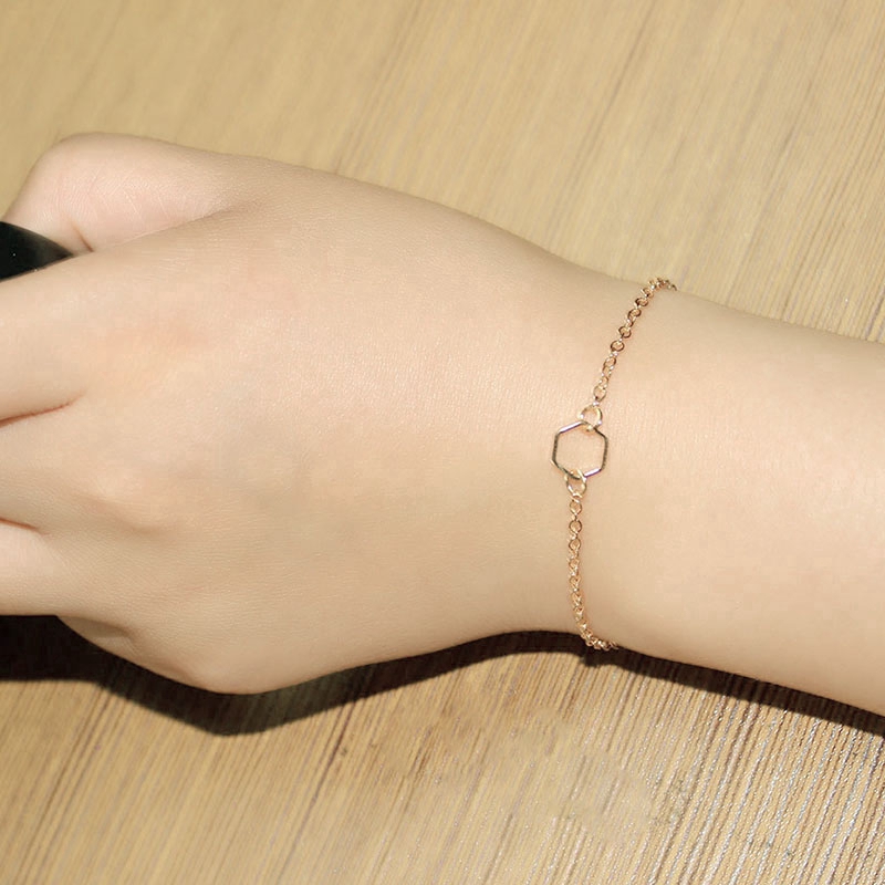 Vòng đeo tay 6 cạnh hình học màu vàng / bạc phong cách đơn giản