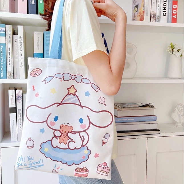 Túi tote hình Cinnamoroll đáng yêu dành cho học sinh túi vải túi sách túi đeo vai Túi Cinnamoroll để đồ dùng học tập Quà tặng văn phòng phẩm