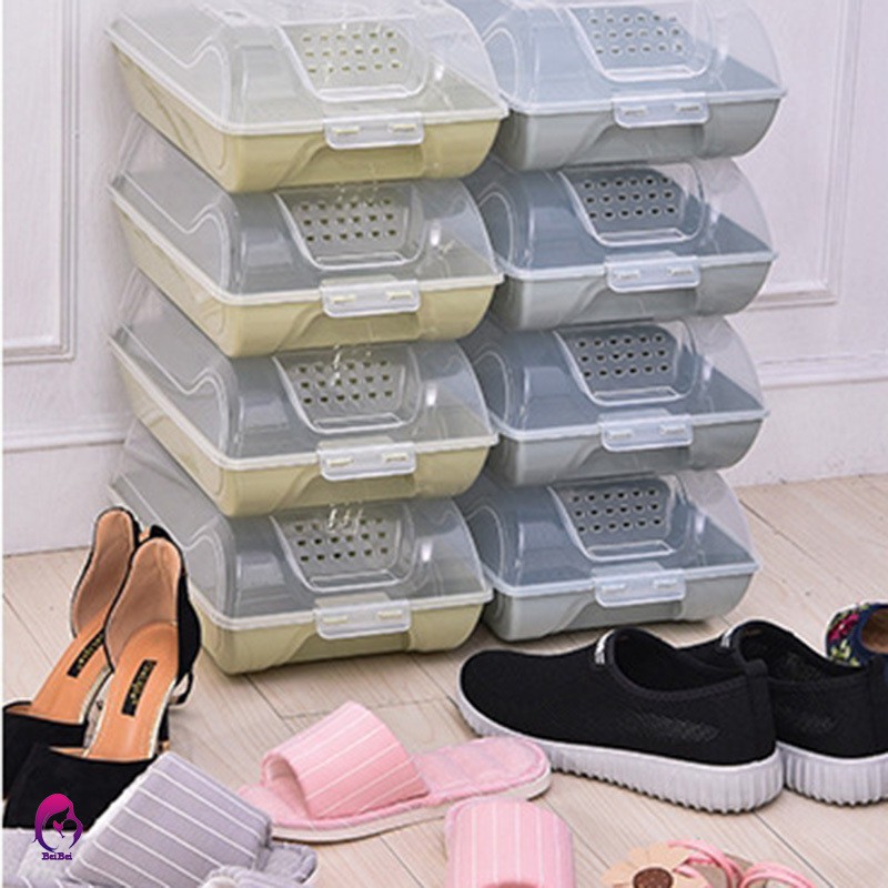 ♦♦ Transparent Double Buckle Stackable Shoe Storage Box Home Transparent Shoe Case