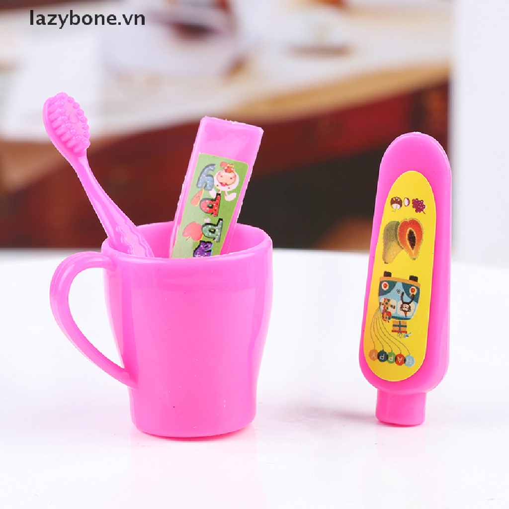 Set bàn chải đánh răng cốc và tuýp kem đánh răng đồ chơi dành cho nhà búp bê