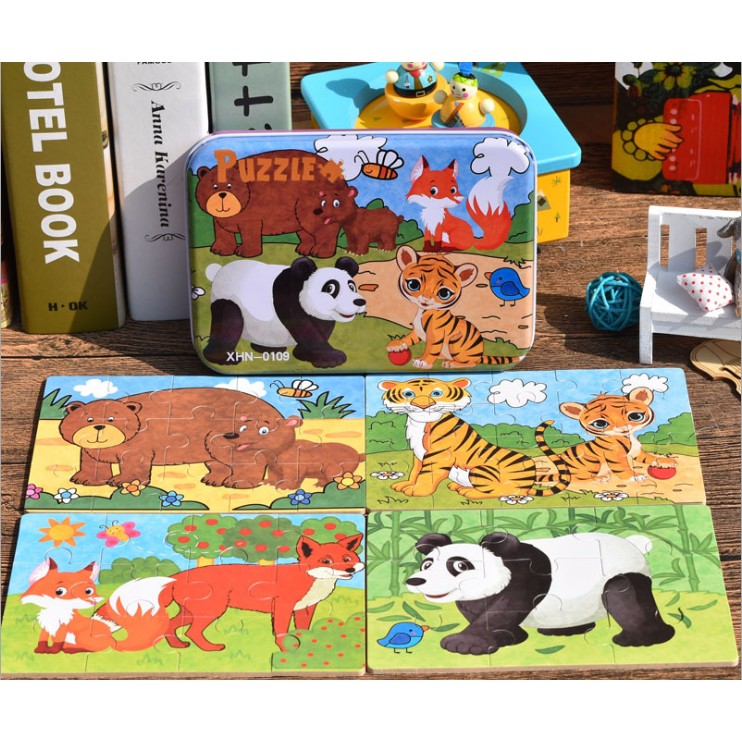 [Mã LIFETOYS1 giảm 30K đơn 99K] Ghép Hình Puzzle Tổng Hợp 4 Tranh - Động Vật Trong Rừng