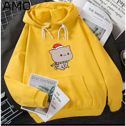 Áo Hoodie Unisex Mùa Đông Ấm Áp Chất Nỉ Nam Nữ Giá Rẻ Mèo Đội Mũ Noel Phong Cách Hàn Quốc Màu Mặc Đi Học Đi Chơi