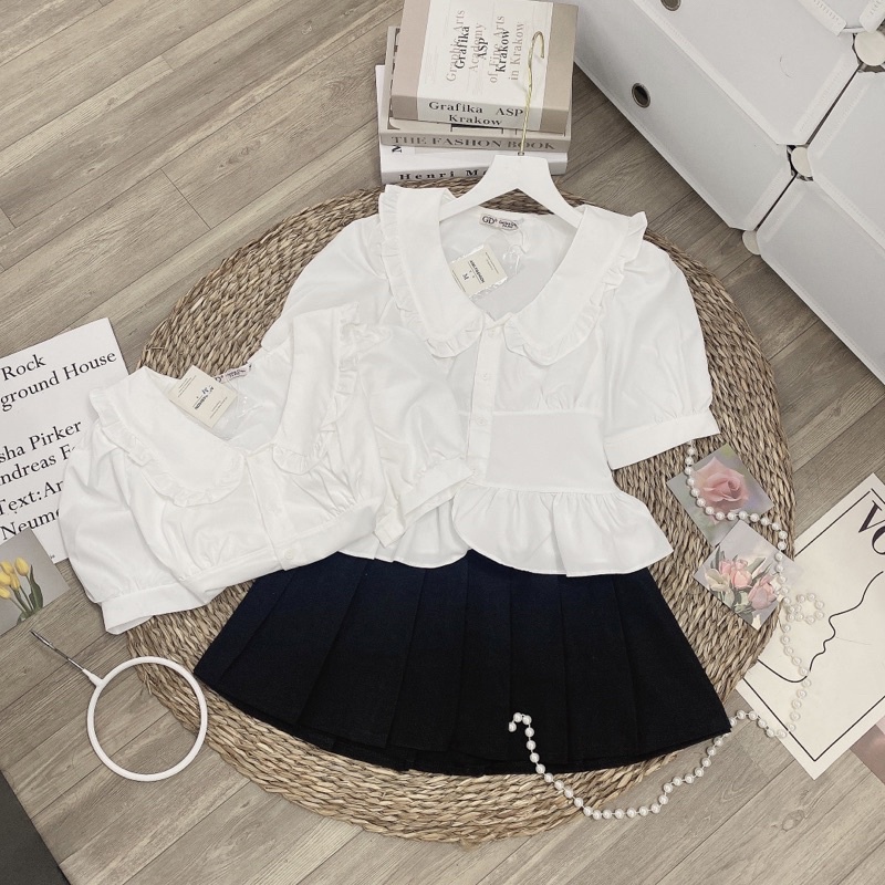 Set tiểu thư gồm áo sơ mi và chân váy tennis xếp ly có lót trong Aimee closet
