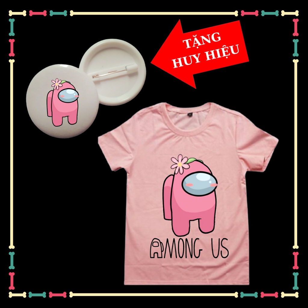 Áo thun trẻ em Among Us dễ thương, đủ size áo từ 10kg đến 80kg, kèm huy hiệu