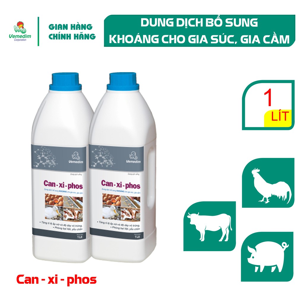 Vemedim CAN XI PHOS Dung dịch bổ sung khoáng giúp phát triển xương cho gia súc, gia cầm, chai 1lit