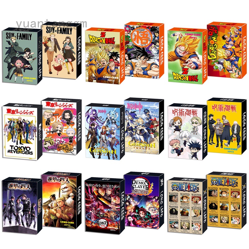 Hộp 30 Tấm Thẻ Ảnh Phim Hoạt Hình SPY×FAMILY Tokyo Revengers Demon Slayer Genshin Impact Jujutsu Kaisen on Titan
