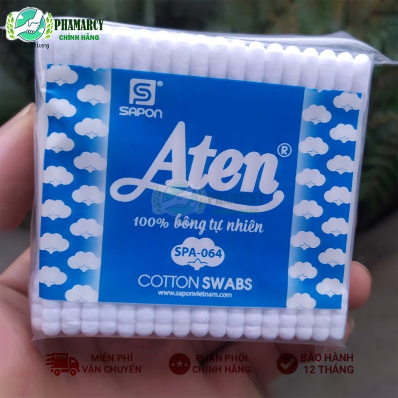 Tăm bông Aten Ngoáy tai lấy ráy tai lõi nhựa bông 2 đầu êm chắc dùng cho người lớn