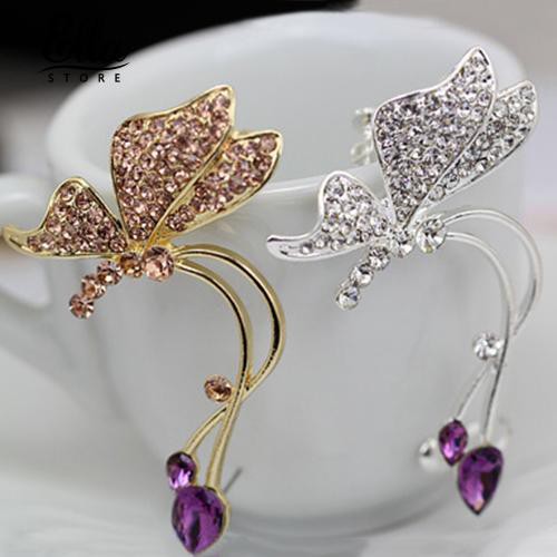 Ellastore 1Pc Elegant Women Crystal Ear Clip Butterfly Earring Stud for Left Ear