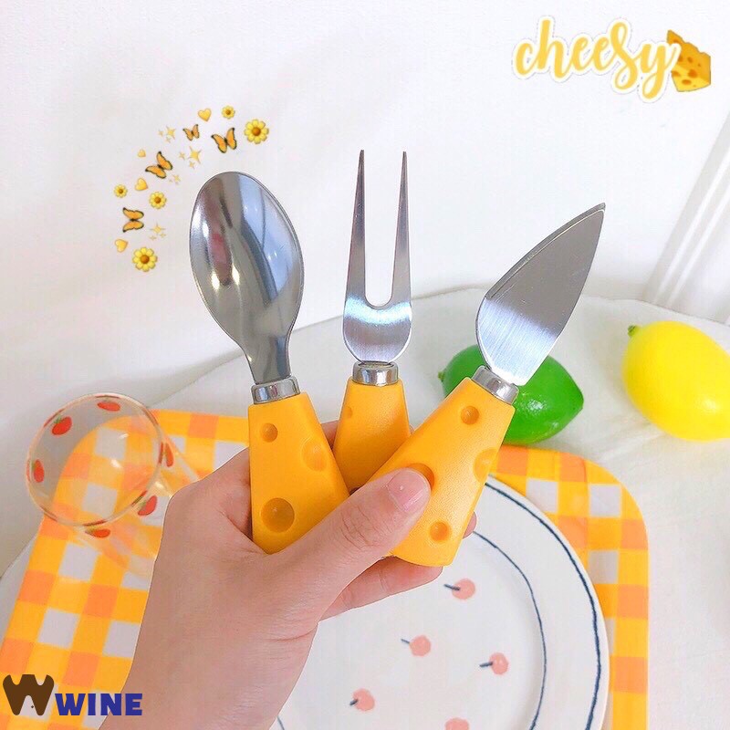 Set Muỗng Nĩa Bằng Thép Không Gỉ Hình Miếng Phô Mai Độc Đáo