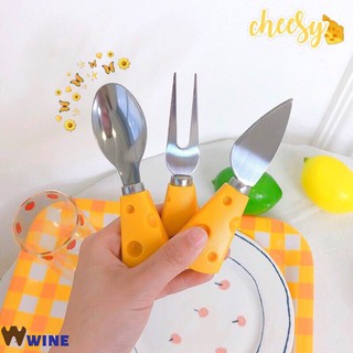 Set Muỗng Nĩa Bằng Thép Không Gỉ Hình Miếng Phô Mai Độc Đáo