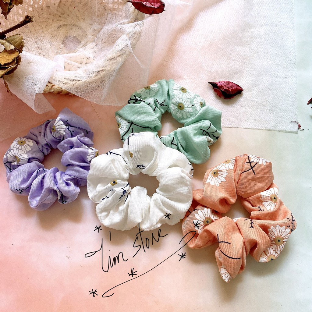 {Ảnh thật} SCRUNCHIES HOA CÚC LINEN 5 MÀU, CỘT TÓC VẢI THỜI TRANG NỮ