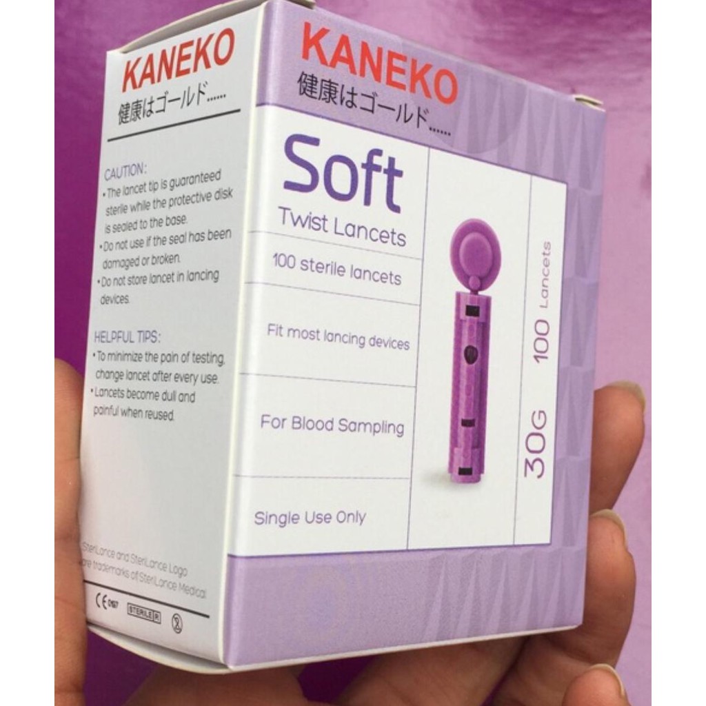 100 kim chích máu KANEKO tròn phù hợp với các máy đo đường huyết, hàng xuất Châu Âu, Soft Twist Lancets