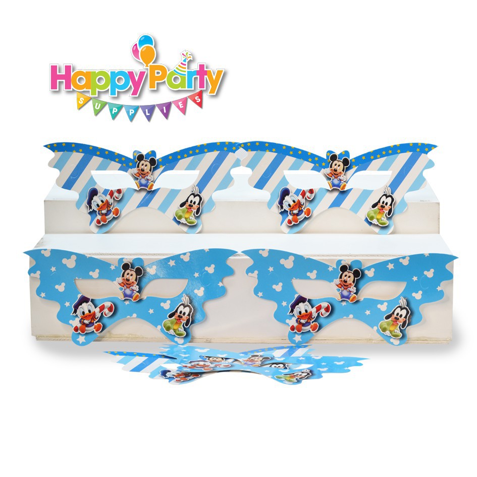 Set trang trí sinh nhật bé trai Bộ phụ kiện chủ đề Mickey xanh mini - mega - Happy birthday thôi nôi cho bé