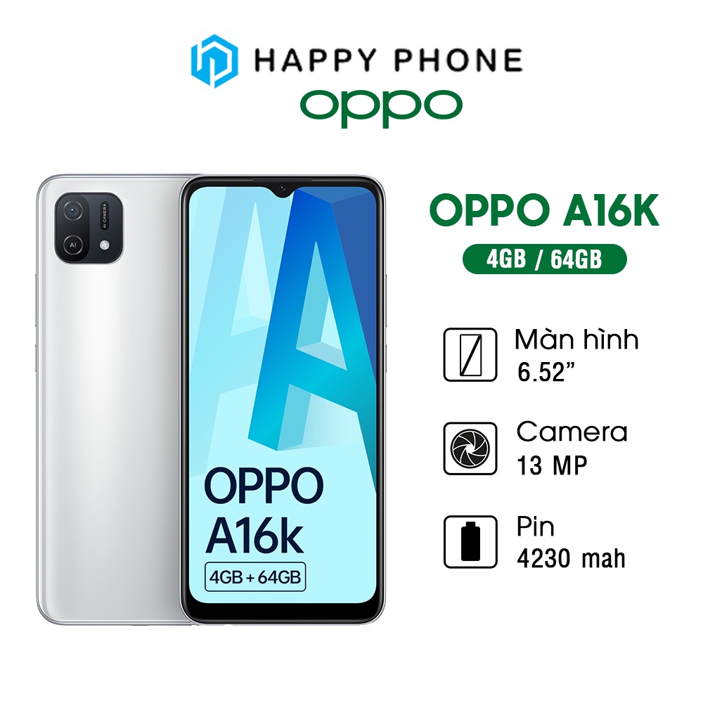 Điện thoại OPPO A16K (4GB-64GB) - Hàng mới 100%, Nguyên seal, Bảo hành 12 tháng