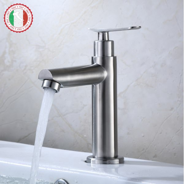 Vòi Lavabo (chỉ lạnh - trụ tròn) SUS304 - Hàng Cao cấp ITALIA (Kèm dây cấp nước)