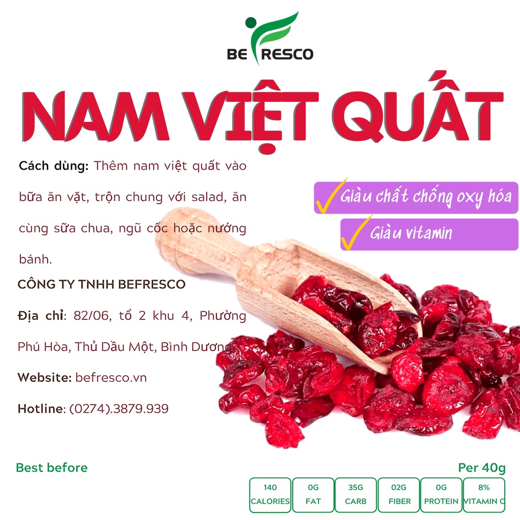 Nam Việt Quất Sấy Không Đường - Be Fresco VN