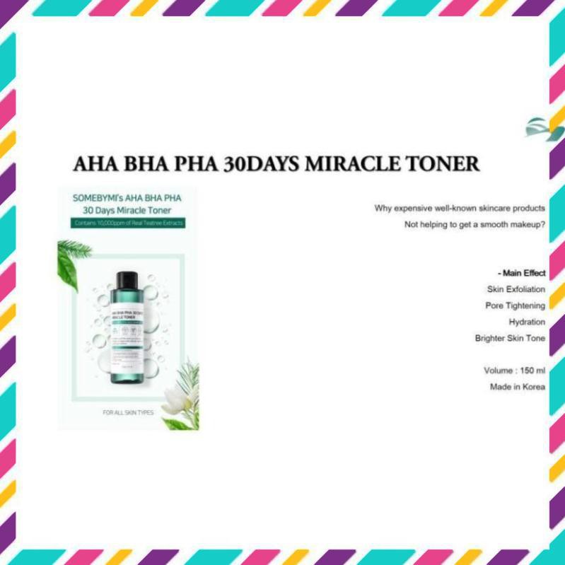 [FREESHIP]-Nước hoa hồng ngừa mụn kiềm dầu Some By Mi AHA-BHA-PHA 30 Days Miracle Toner 150ml Auth Hàn Quốc | BigBuy360 - bigbuy360.vn
