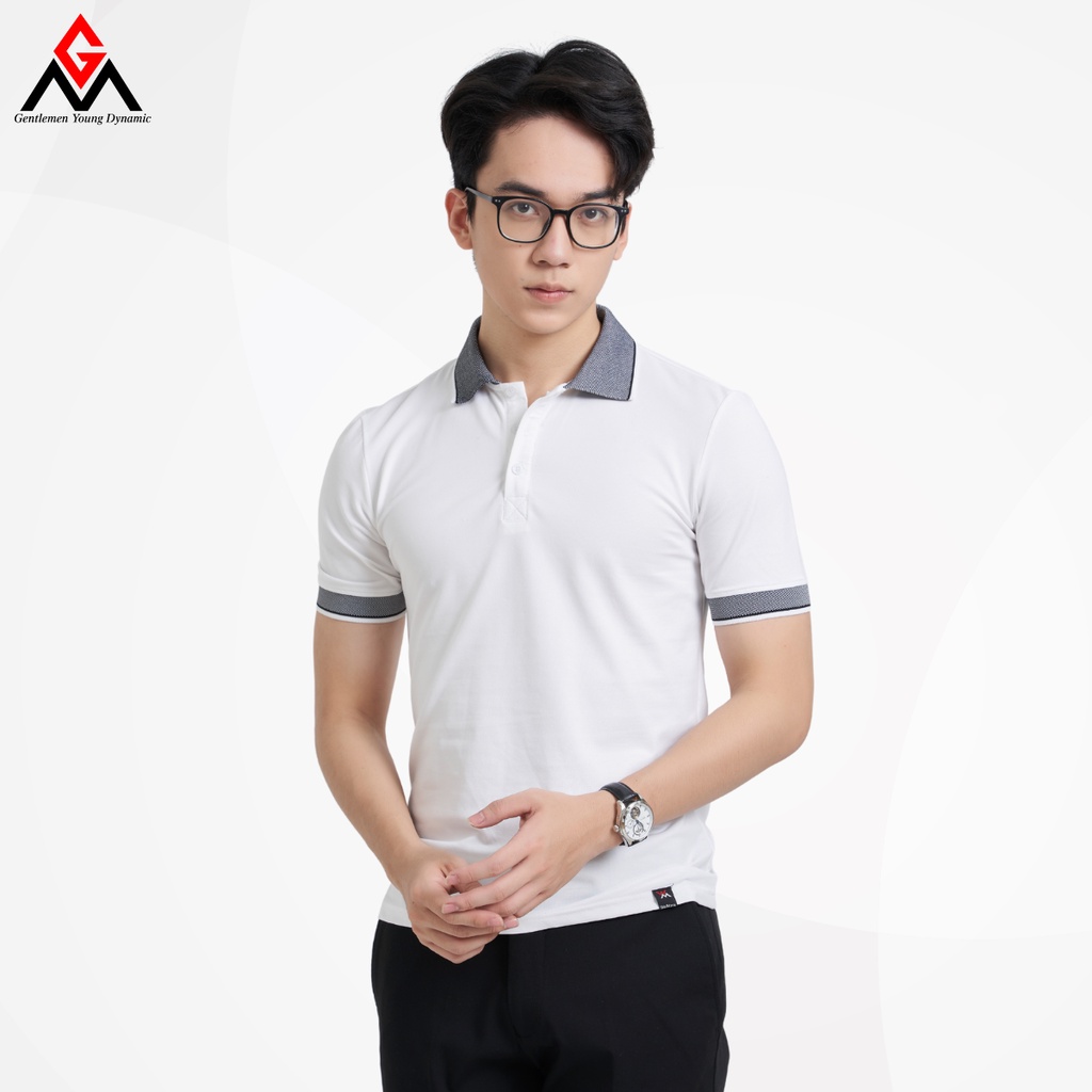Áo thun polo nam, cổ dệt dáng basic, hai màu đen trắng cơ bản, chất liệu cotton cá sấu - GMAP006