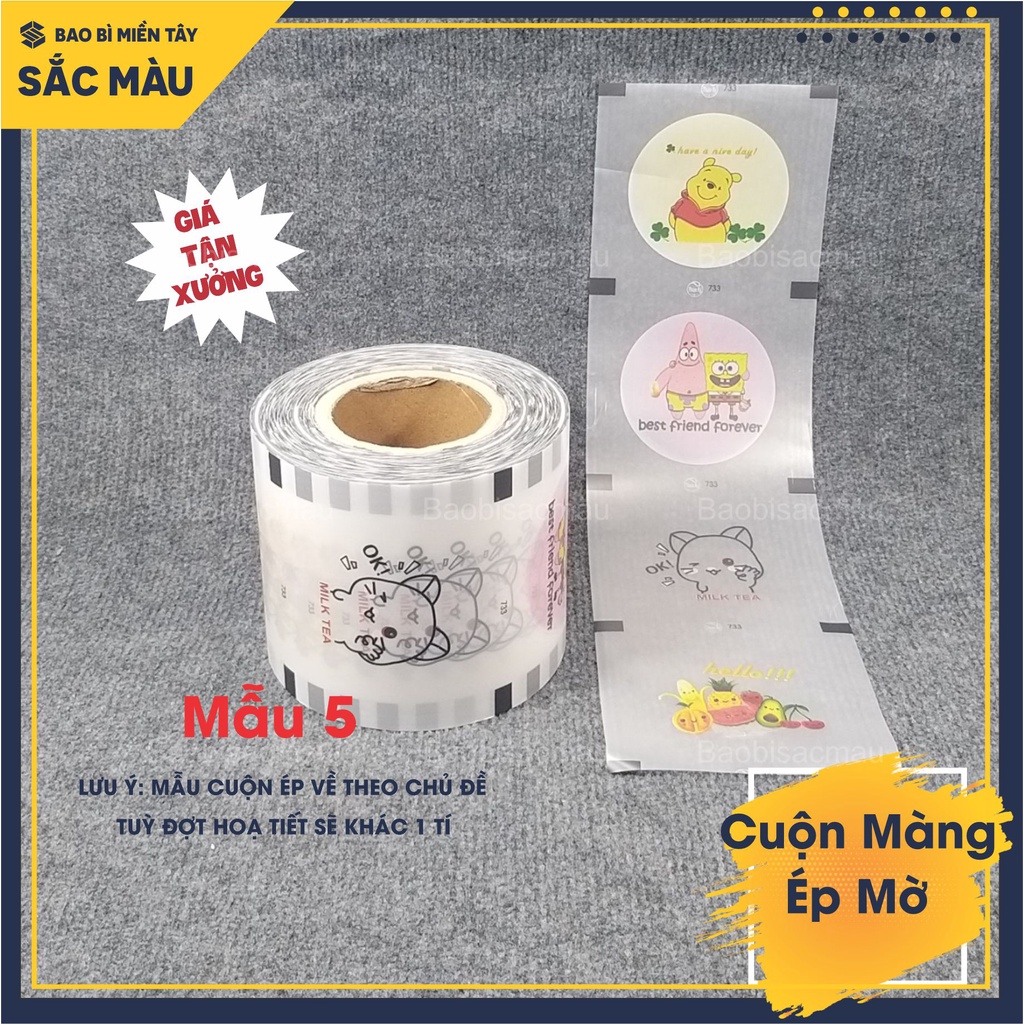 Cuộn màng ép ly chất liệu nhám mờ, màng dập cốc in sẵn họa tiết vui tươi