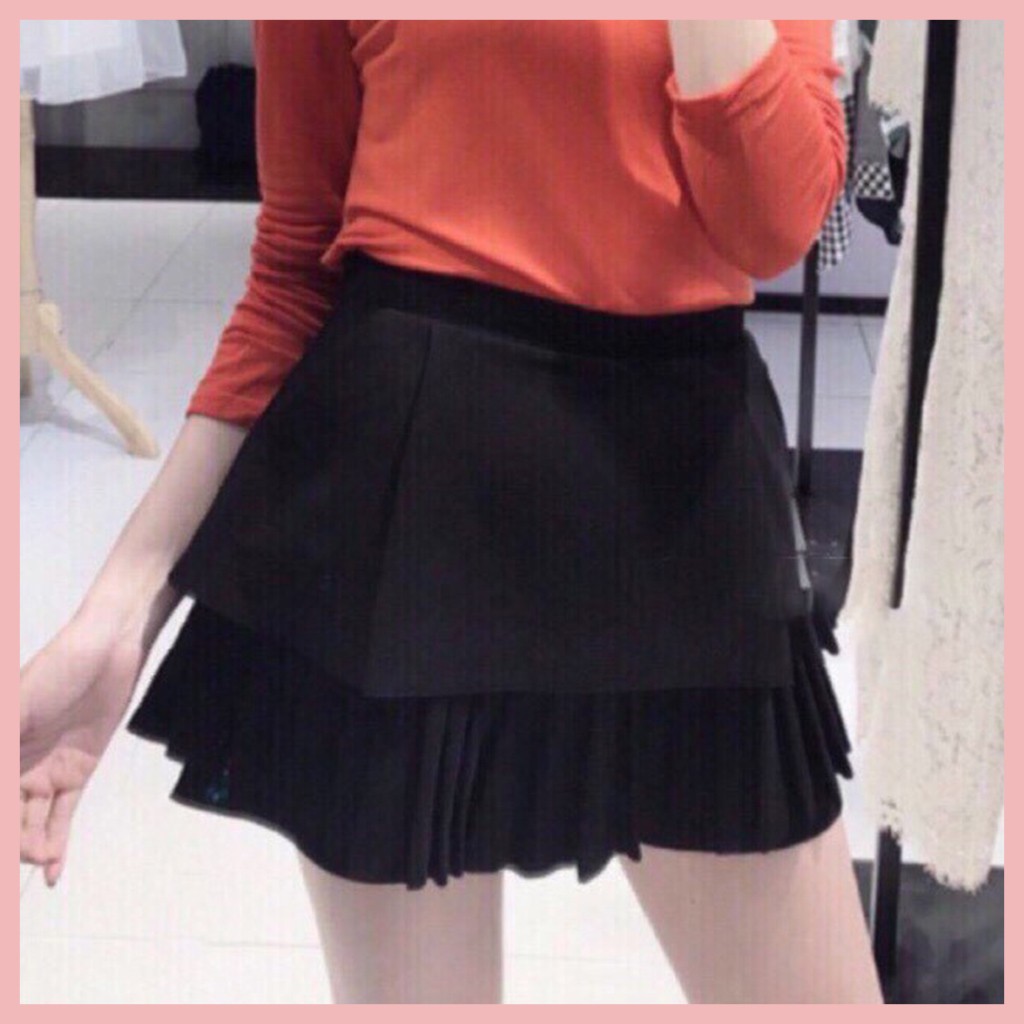 Chân Váy Xòe 2 Tầng Cạp Cao Xếp Ly sang chảnh màu đen - Hanlly Fashion Thời Trang Nữ