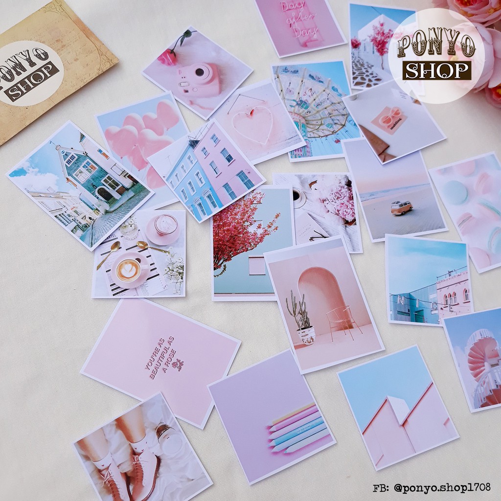 Set 21 sticker nhãn dán ảnh phong cách Instagram (Màu Hồng) trang trí Scrapbook/Planner