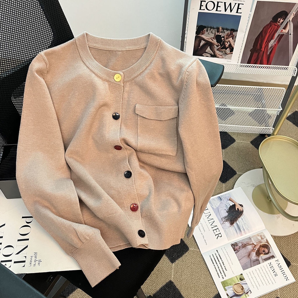 Áo cardigan Dệt Kim Tay Dài Màu Sắc Tương Phản Phong Cách Hàn Quốc Thời Trang Mùa Thu Cho Nữ