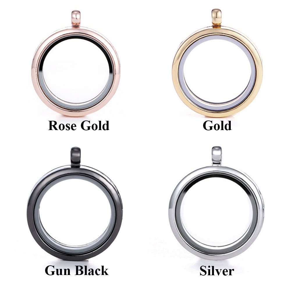 『BSUNS』 Women Locket Pendant Necklace DIY Floating Jewelry Living Memory Charms Fashion|Round Glass/Multicolor