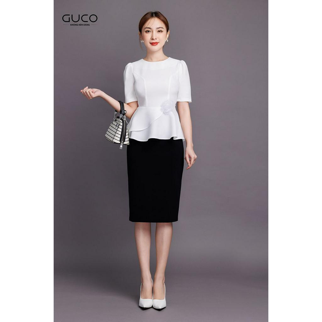 Áo kiểu peplum kết hoa A263 GUCO màu đỏ