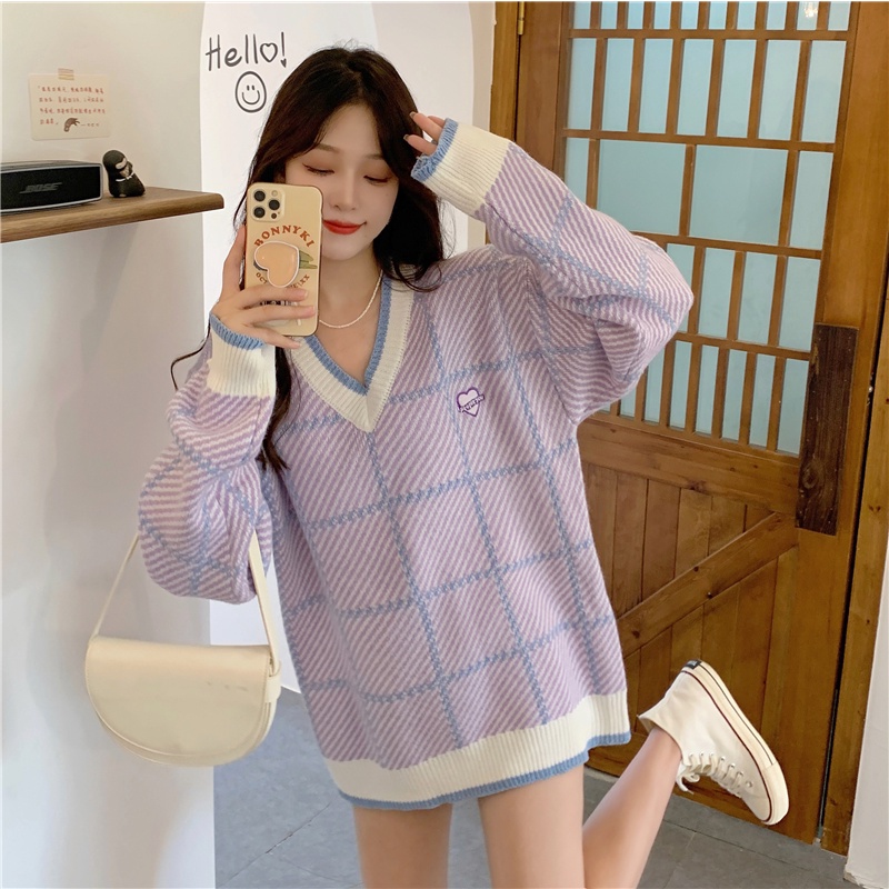 Áo Len Quảng Châu Ulzzang, Áo Len Dài Tay Nữ Cổ Tim Chữ V Phong Cách Hàn Quốc | BigBuy360 - bigbuy360.vn