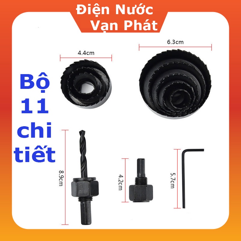 Mũi Khoan Đục Gỗ, Bộ Khoét Lỗ Tròn Mũi Khoét Gỗ 11 Chi Tiết Bộ Dụng Cụ Khoét Lỗ 11 Chi Tiết (Gỗ, Thạch Cao, Nhôm)